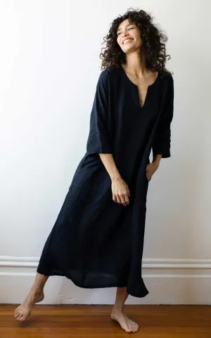 Caftan Dress in Ink Linen