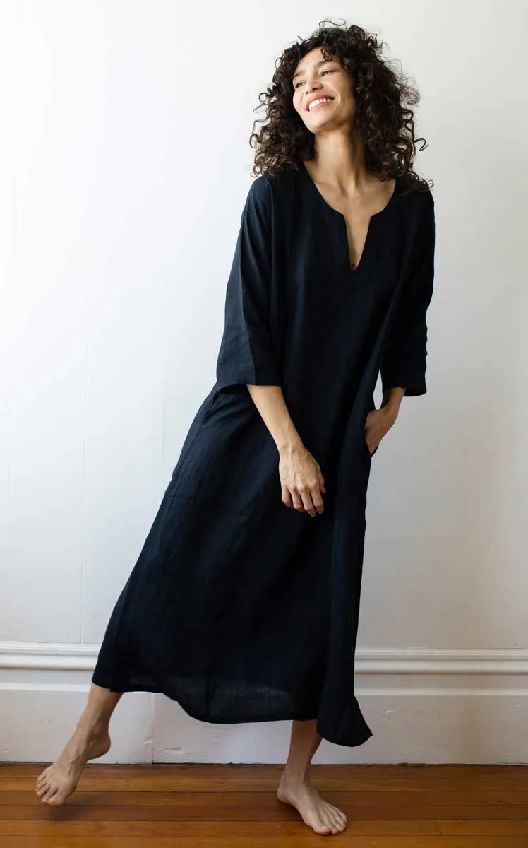 Caftan Dress in Ink Linen