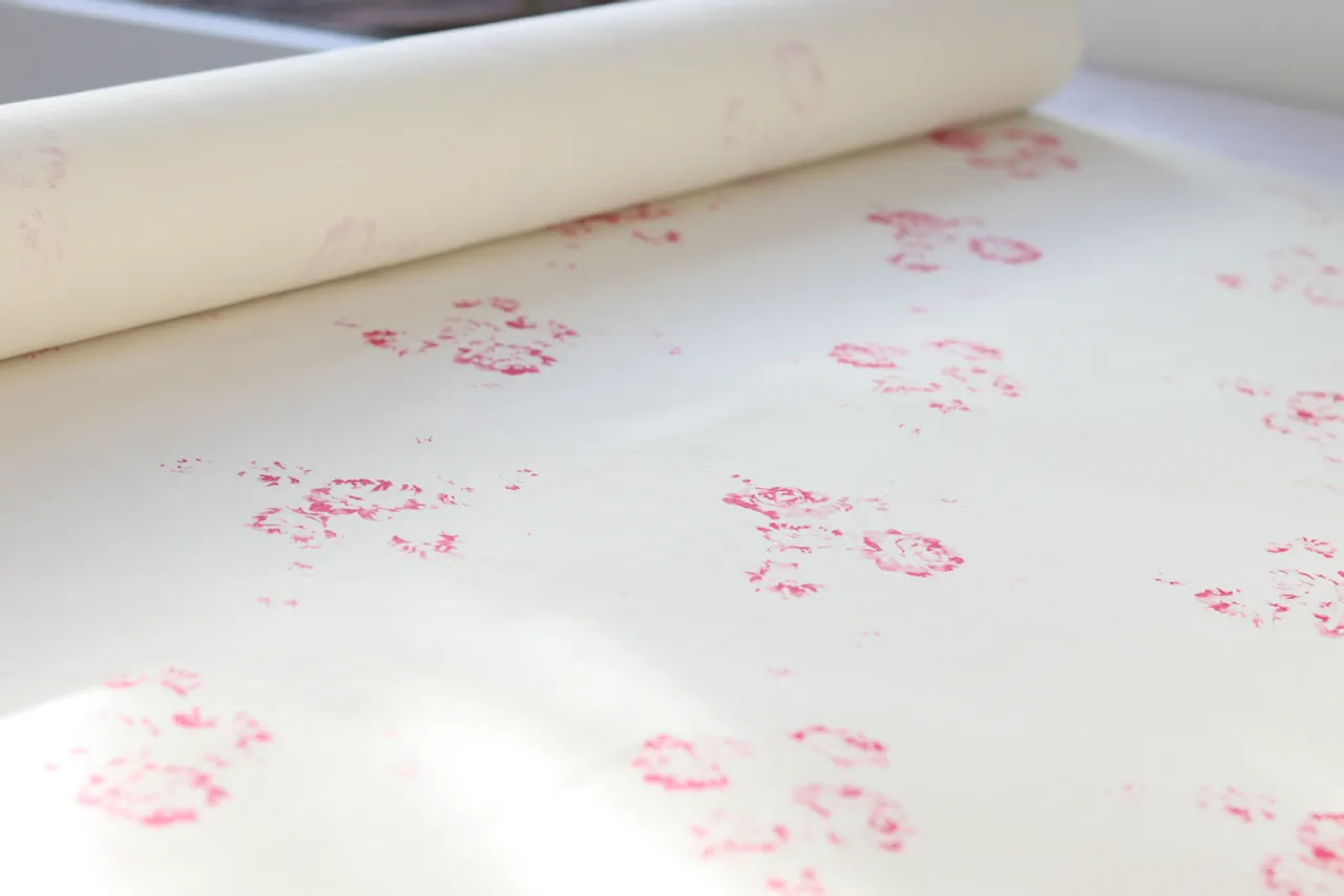 Camille - Cerise on Oyster Linen