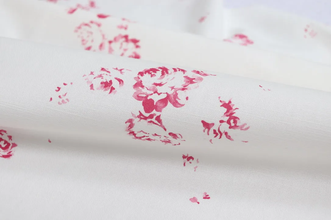 Camille - Cerise on Oyster Linen