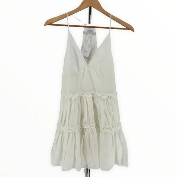 Cami NYC Sky White Mini Dress Ruffle Trim B Neck Racerback size XS NWT