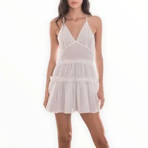 Cami NYC Sky White Mini Dress Ruffle Trim B Neck Racerback size XS NWT