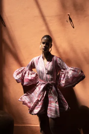 CARTA Y LETRA DRESS IN RED PINK TIE DYE STRIPES