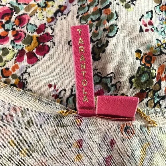 Charlotte Tarantola Floral Silk Short Sleeve Sweater Button Front Size XS