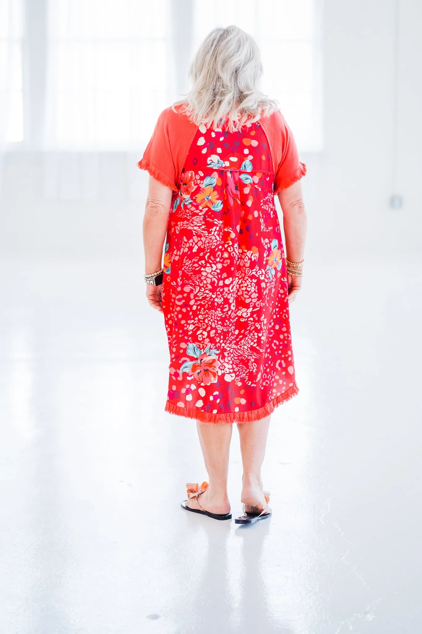 Charming Floral Dress In Coral