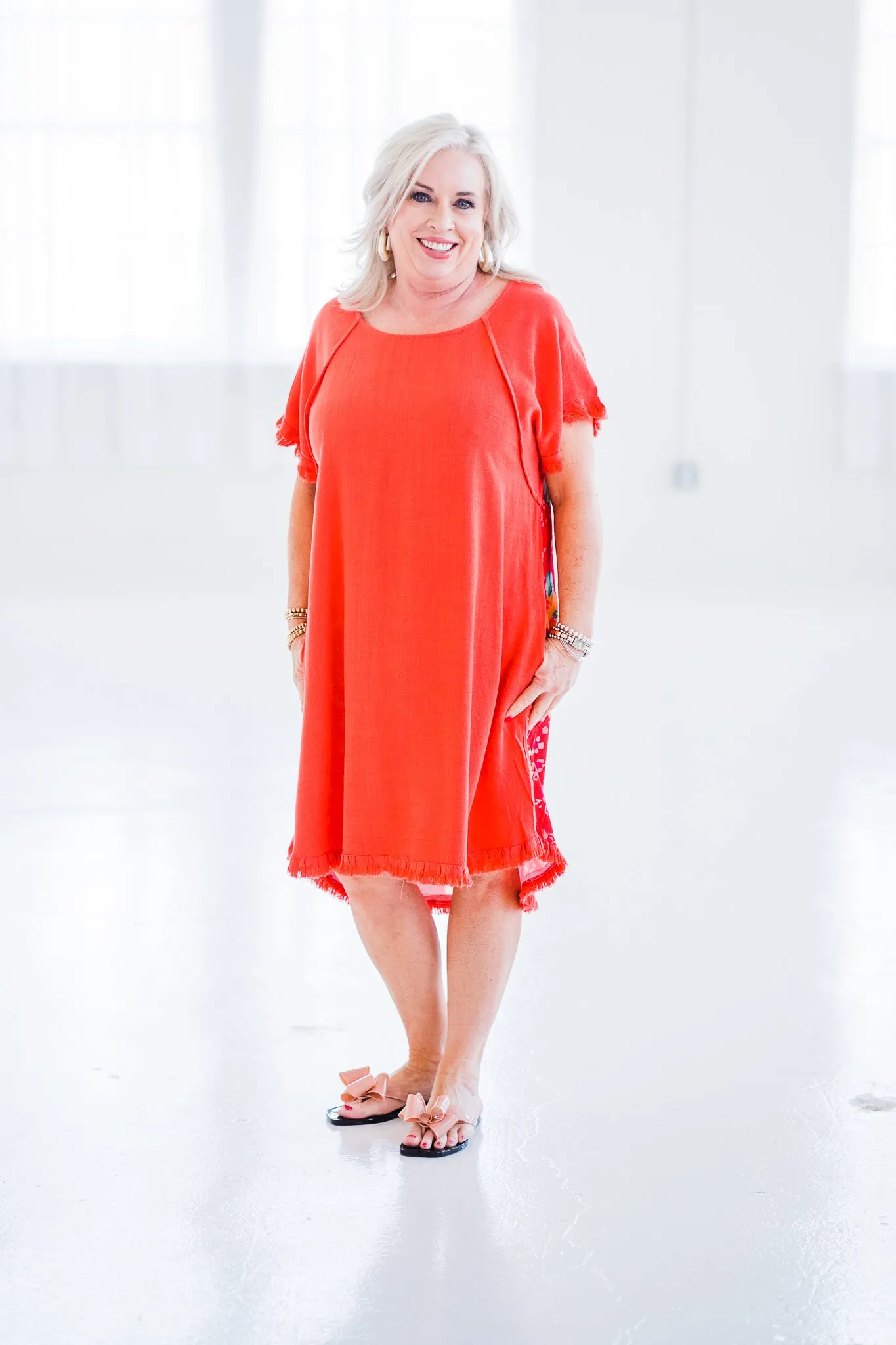 Charming Floral Dress In Coral