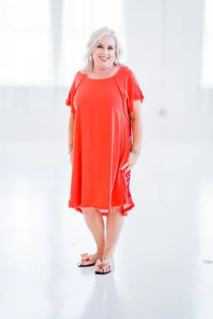 Charming Floral Dress In Coral
