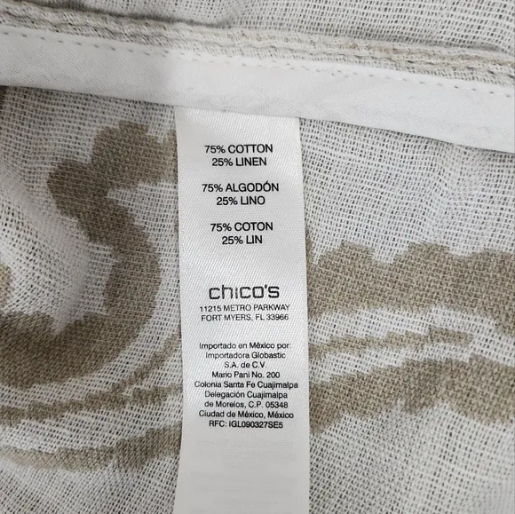 Chico's Bi-Color Jacquard Cotton/linen Paisley Jacket Size 1