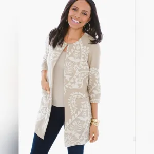 Chico's Bi-Color Jacquard Cotton/linen Paisley Jacket Size 1
