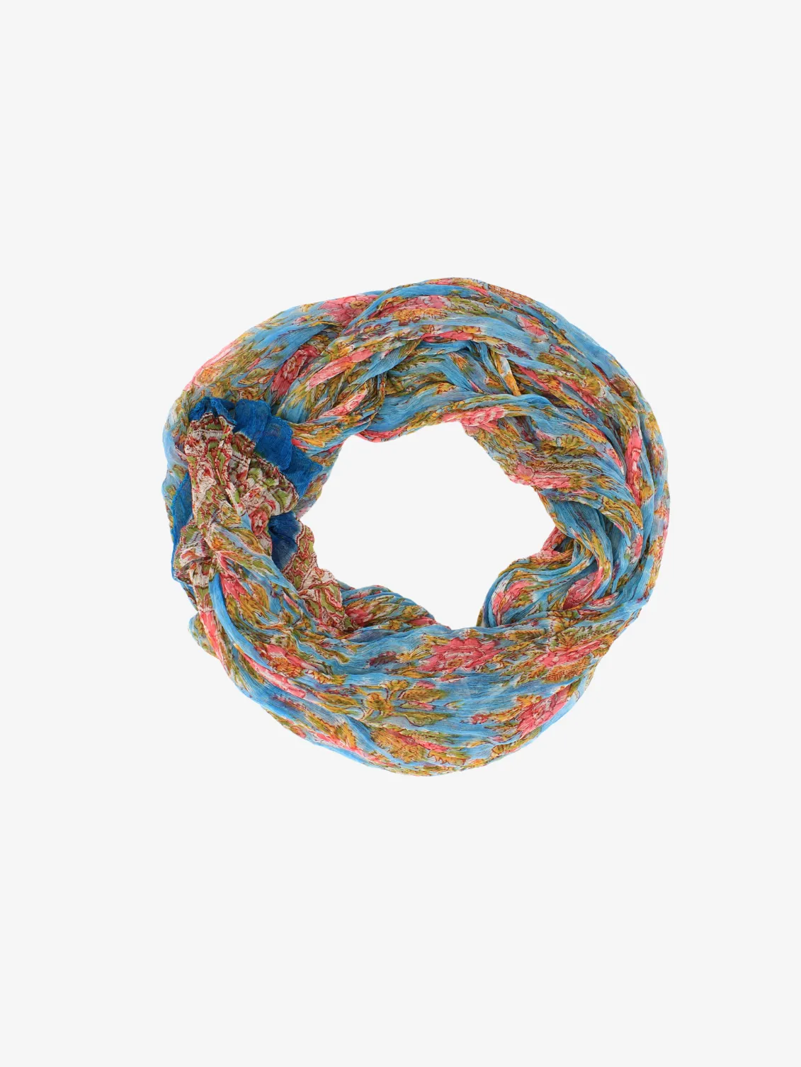 Chiffon Handmade Vibrant Blue and Green Floral Block Print Scarf