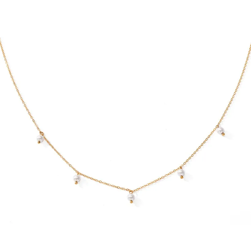 Children's, Teens' and Mothers' Necklaces:  Surgical Steel with Gold IP 5 x Pearl Necklace