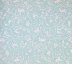 China Seas Fabric: Cirebon Reverse - Custom Pale Aqua on White Belgian Linen / Cotton