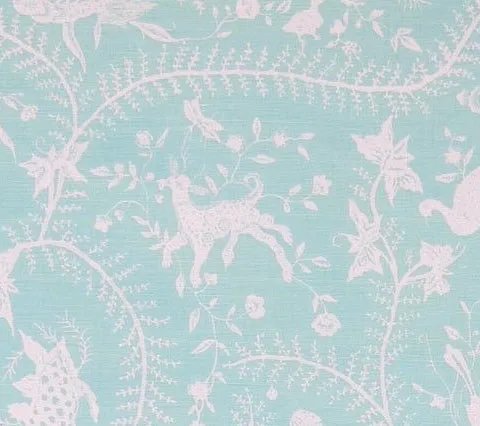 China Seas Fabric: Cirebon Reverse - Custom Pale Aqua on White Belgian Linen / Cotton