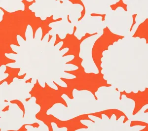 China Seas Fabric: Flora Background - Custom Orange on White Belgian Linen / Cotton
