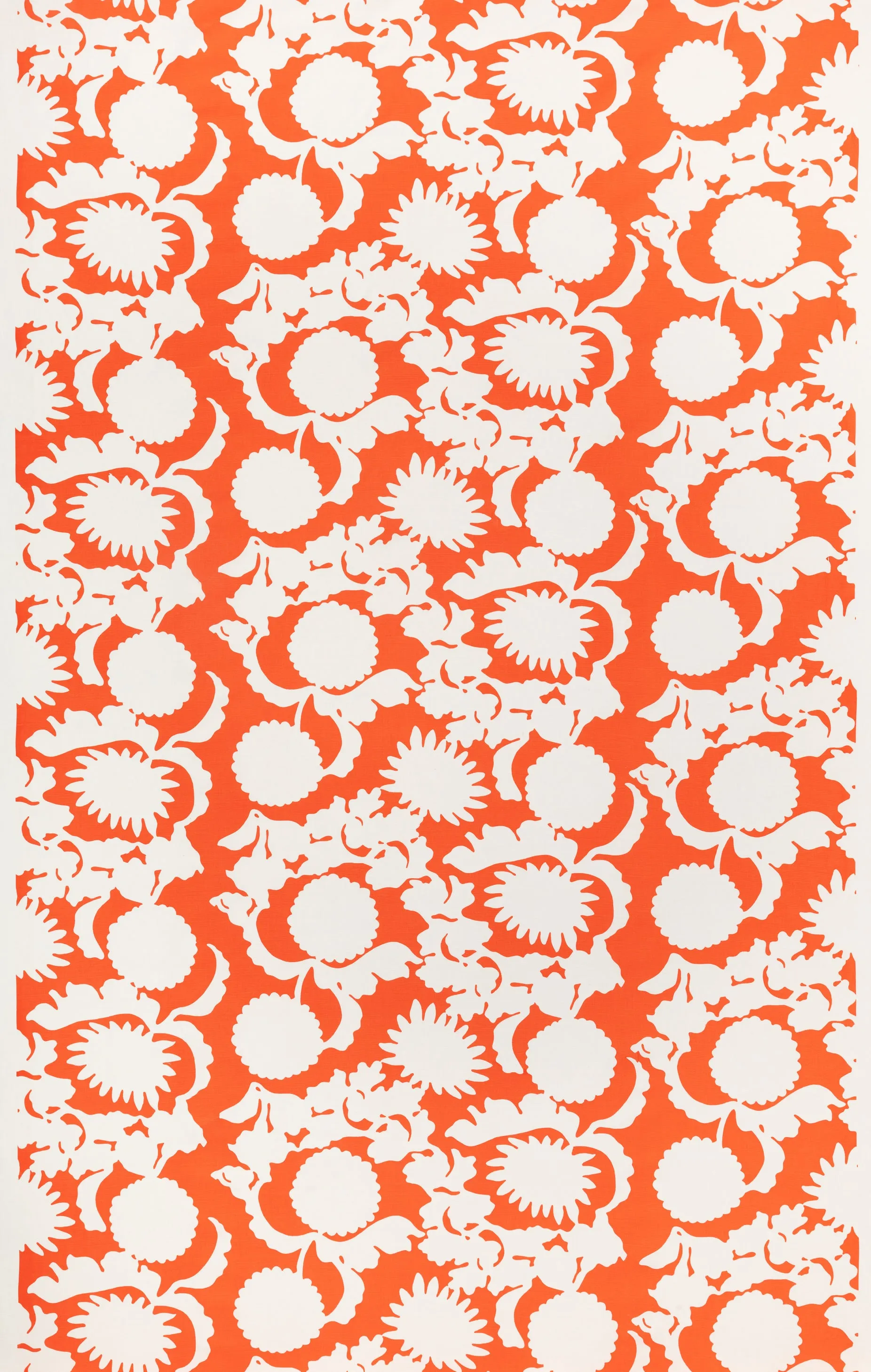 China Seas Fabric: Flora Background - Custom Orange on White Belgian Linen / Cotton