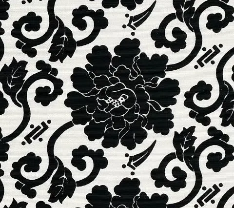 China Seas Fabric: Florals Custom Black on Tinted Belgian Linen / Cotton