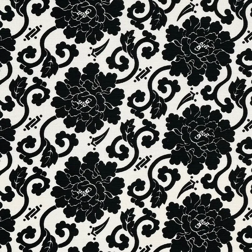 China Seas Fabric: Florals Custom Black on Tinted Belgian Linen / Cotton