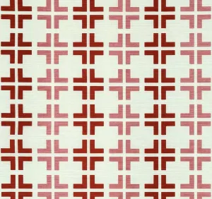 China Seas Fabric: Frowick Small Scale - Custom Red / Pink on Tinted Belgian Linen / Cotton