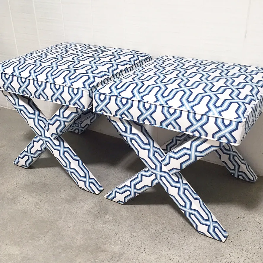 China Seas Fabric: Gorrivan Fretwork - Custom Black / Silver on White Belgian Linen / Cotton