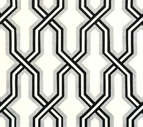 China Seas Fabric: Gorrivan Fretwork - Custom Black / Silver on White Belgian Linen / Cotton