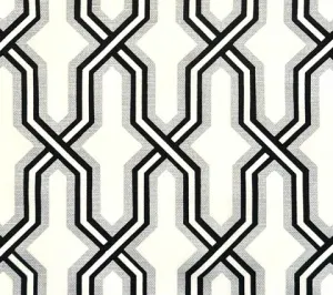 China Seas Fabric: Gorrivan Fretwork - Custom Black / Silver on White Belgian Linen / Cotton