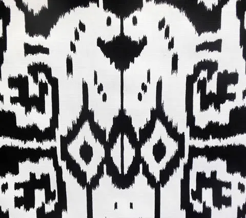 China Seas Fabric: Island Ikat - Custom Black on White Belgian Linen / Cotton