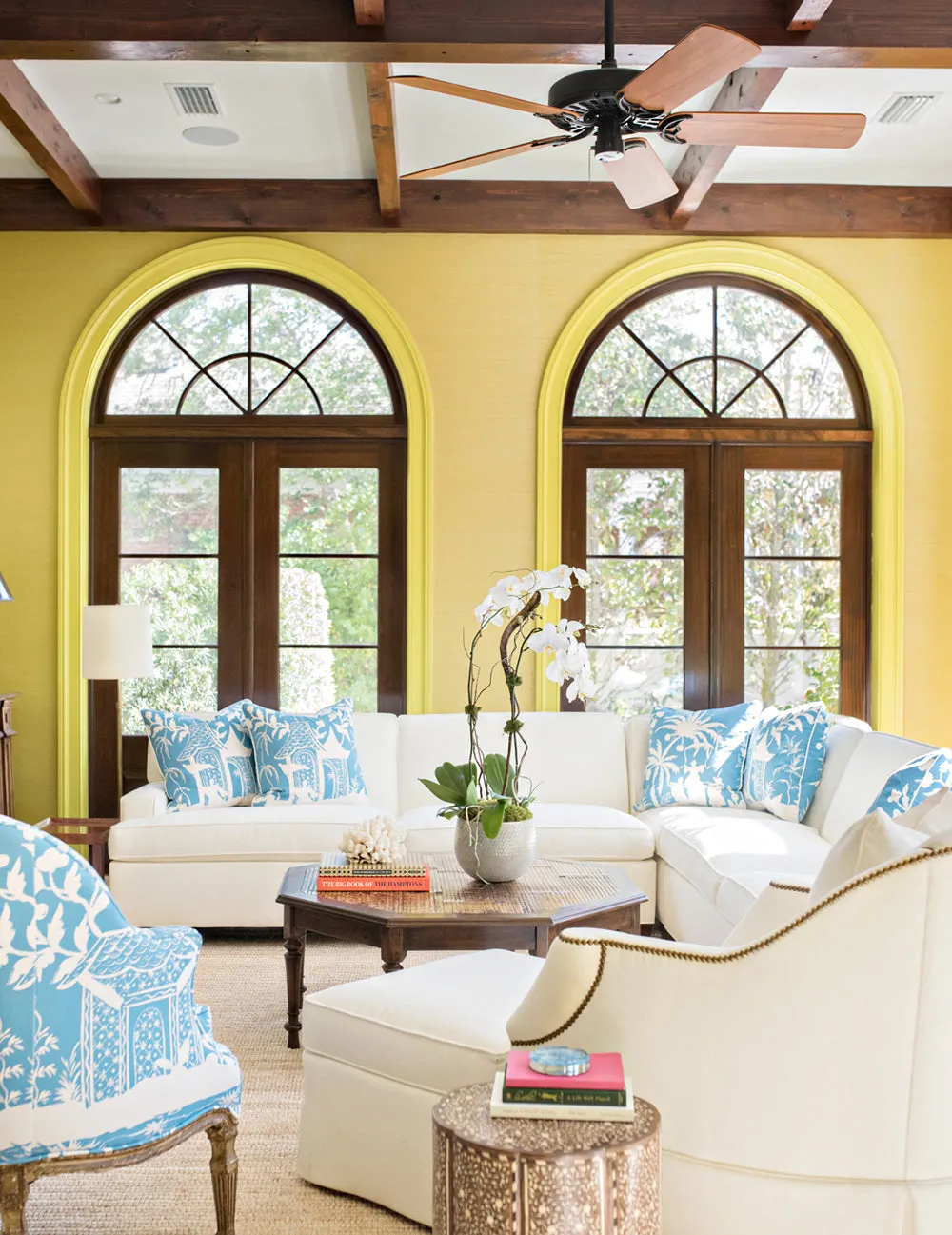 China Seas Fabric: Lyford Background - Custom Spring Break on White Belgian Linen / Cotton