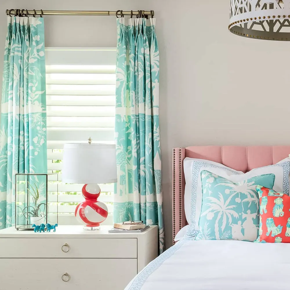 China Seas Fabric: Lyford Background - Custom Spring Break on White Belgian Linen / Cotton