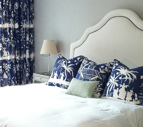 China Seas Fabric: Lyford Background - Custom Spring Break on White Belgian Linen / Cotton