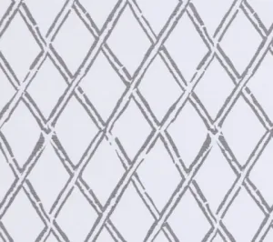China Seas Fabric: Lyford Diamond Bamboo - Custom Steel Gray on White Belgian Linen/Cotton