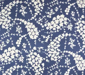 China Seas Fabric: Lysette Reverse - Custom Navy on Tinted Belgian Linen / Cotton