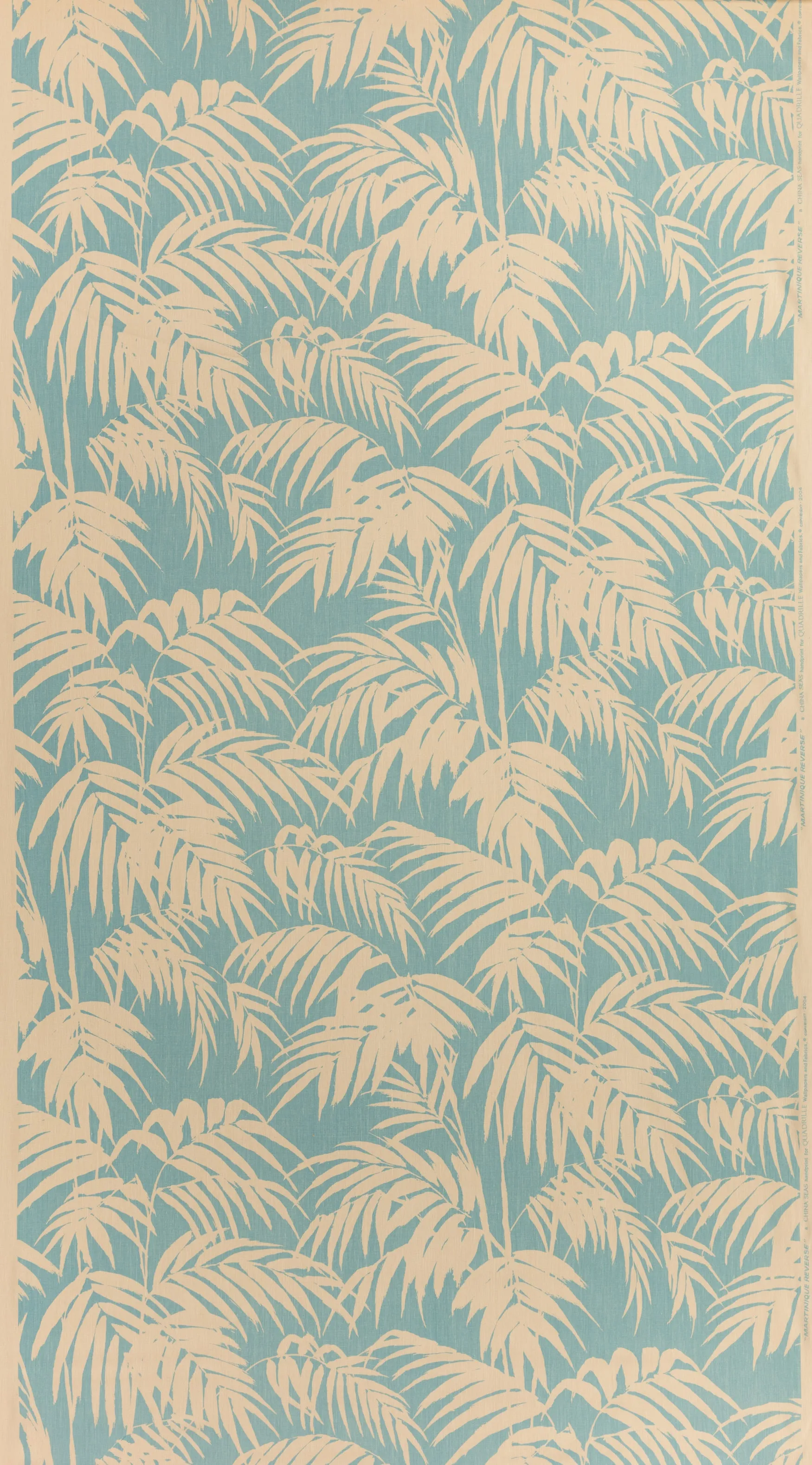 China Seas Fabric: Martinique Reverse - Custom Aqua on Tan 100% Linen