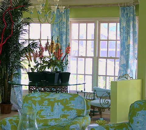 China Seas Fabric: Martinique Reverse - Custom Aqua on Tan 100% Linen
