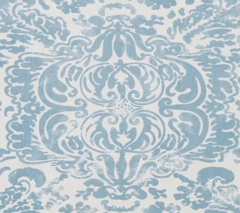 China Seas Fabric: San Marco - Custom Zibby Blue on White Belgian Linen / Cotton