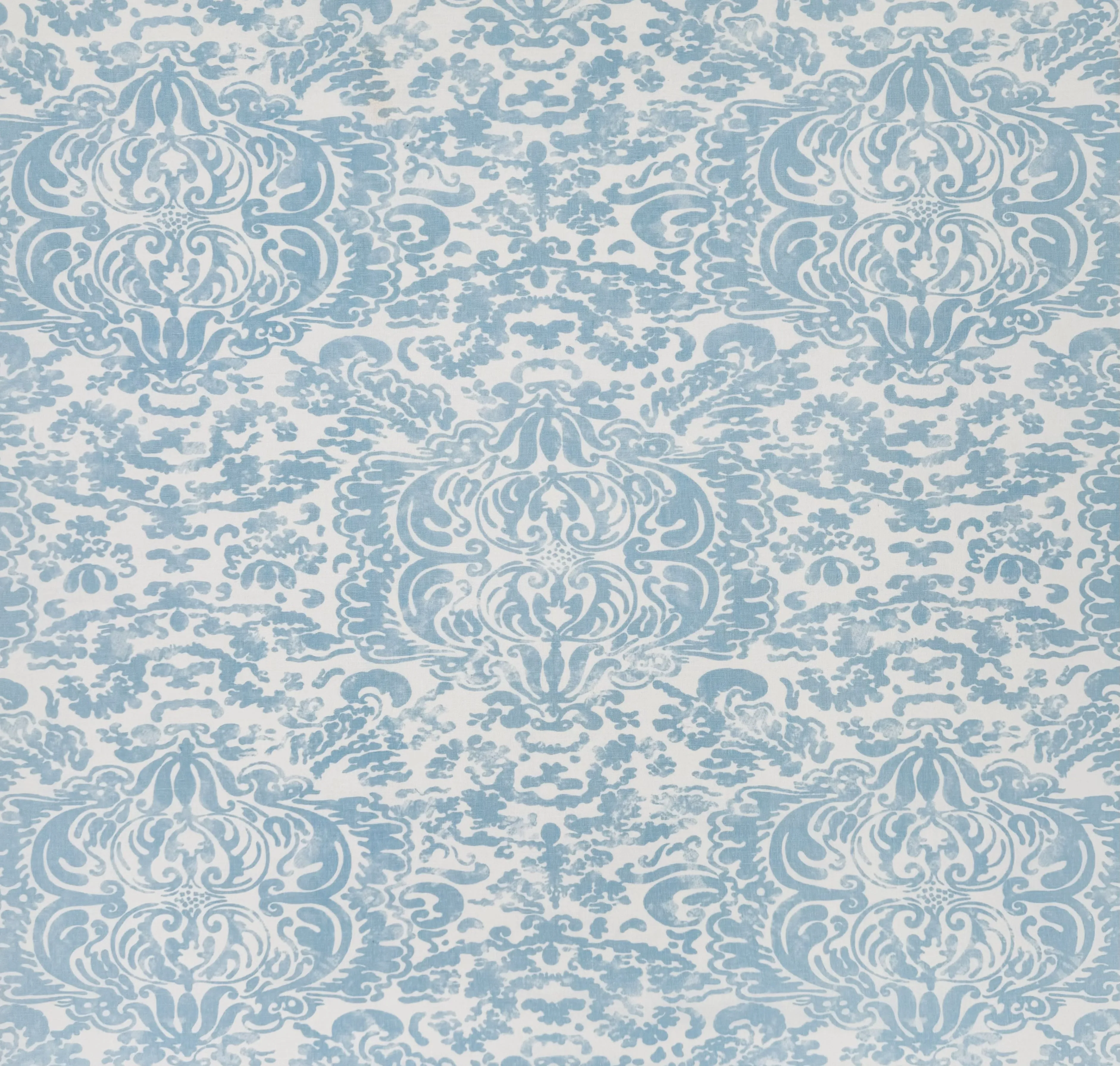 China Seas Fabric: San Marco - Custom Zibby Blue on White Belgian Linen / Cotton