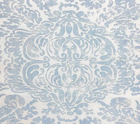 China Seas Fabric: San Marco - Custom Zibby Blue on White Belgian Linen / Cotton