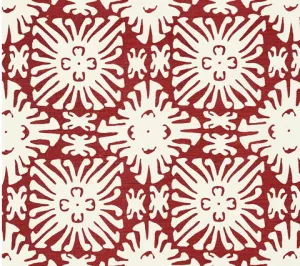China Seas Fabric: Sigourney Small Scale Reverse - Custom Red on White Belgian Linen / Cotton