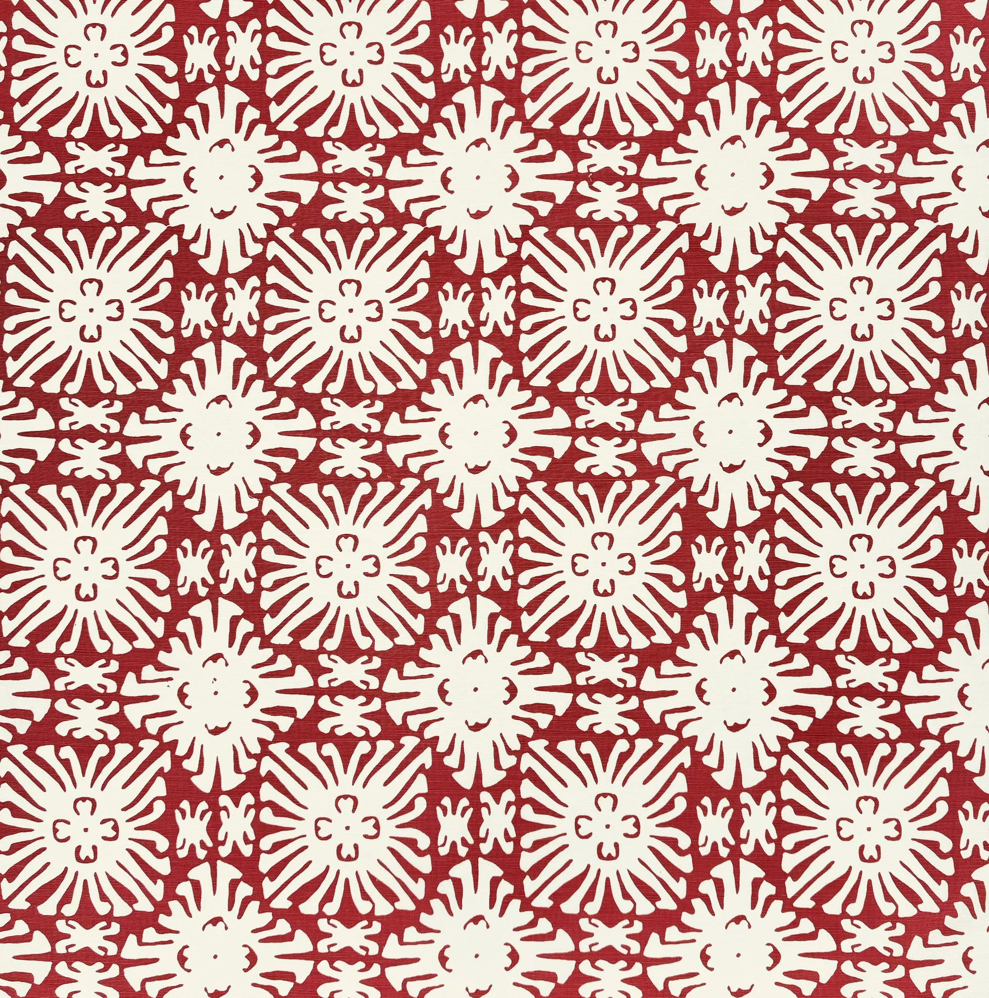 China Seas Fabric: Sigourney Small Scale Reverse - Custom Red on White Belgian Linen / Cotton