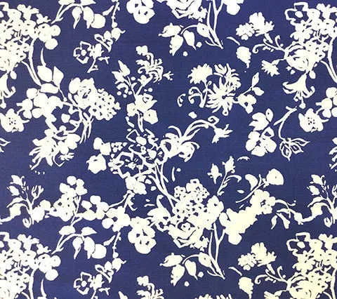 China Seas Fabric: Silhouette Reverse - Custom Dark Blue on Optic White Belgian Linen / Cotton