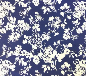 China Seas Fabric: Silhouette Reverse - Custom Dark Blue on Optic White Belgian Linen / Cotton