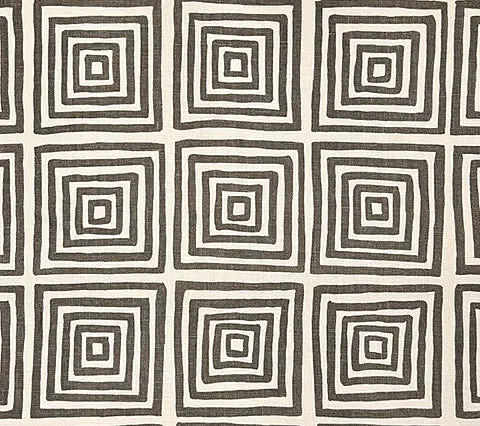 China Seas Fabric: Ziggurat - Custom Steel Gray on Tan 100% Linen