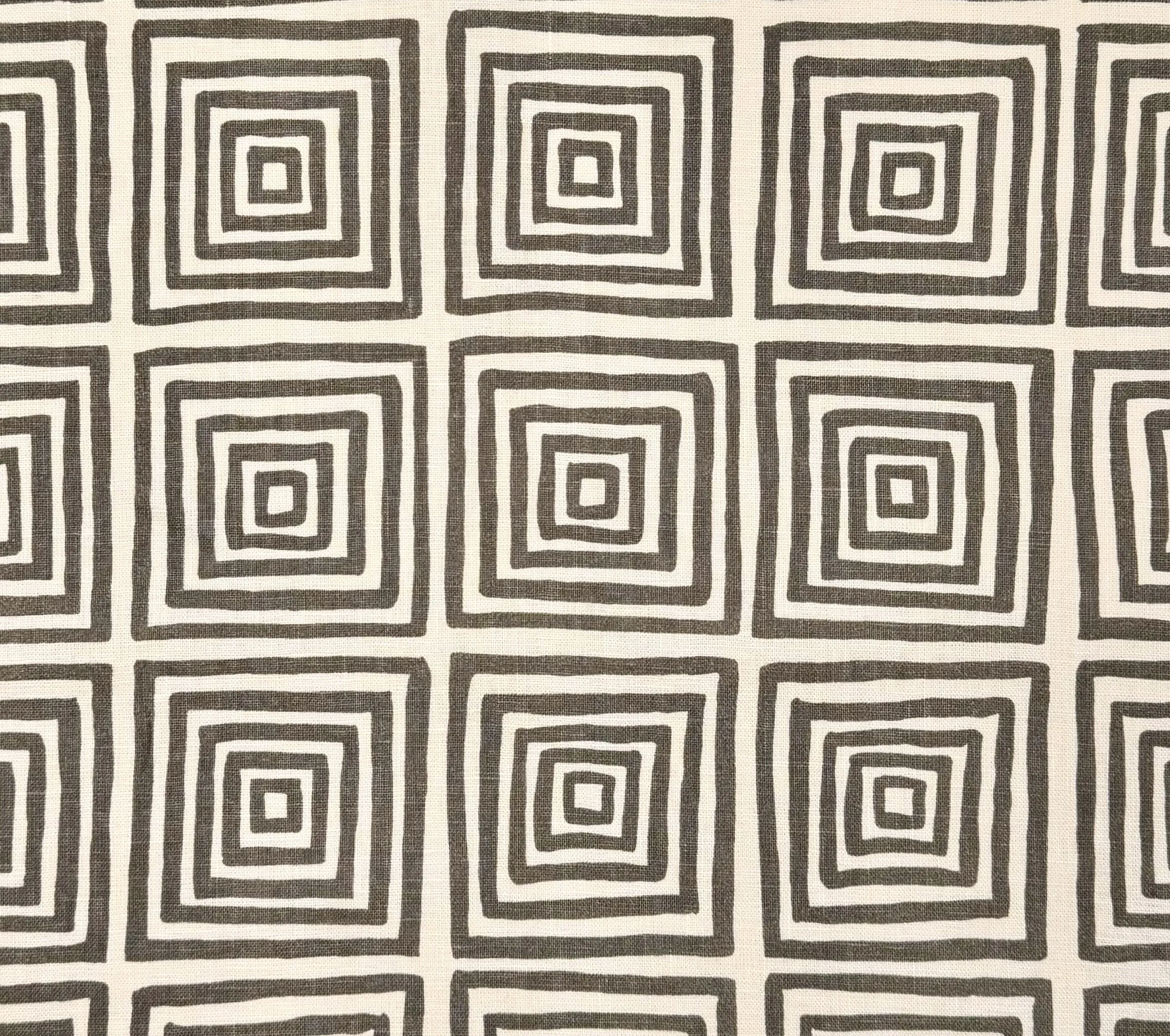 China Seas Fabric: Ziggurat - Custom Steel Gray on Tan 100% Linen