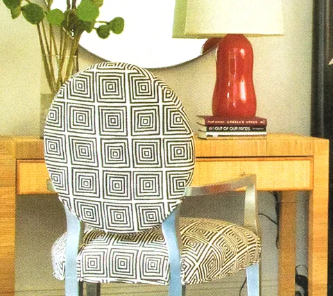 China Seas Fabric: Ziggurat - Custom Steel Gray on Tan 100% Linen