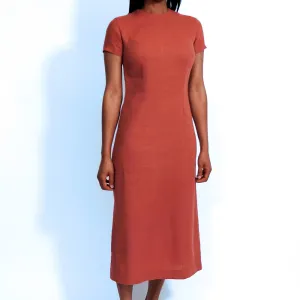 Coral Linen Short Sleeves Dress | ALPHONSINA