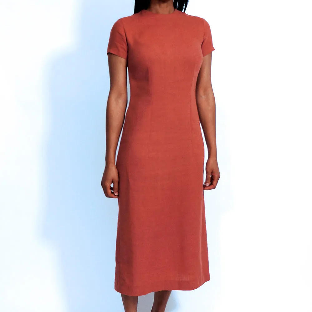 Coral Linen Short Sleeves Dress | ALPHONSINA