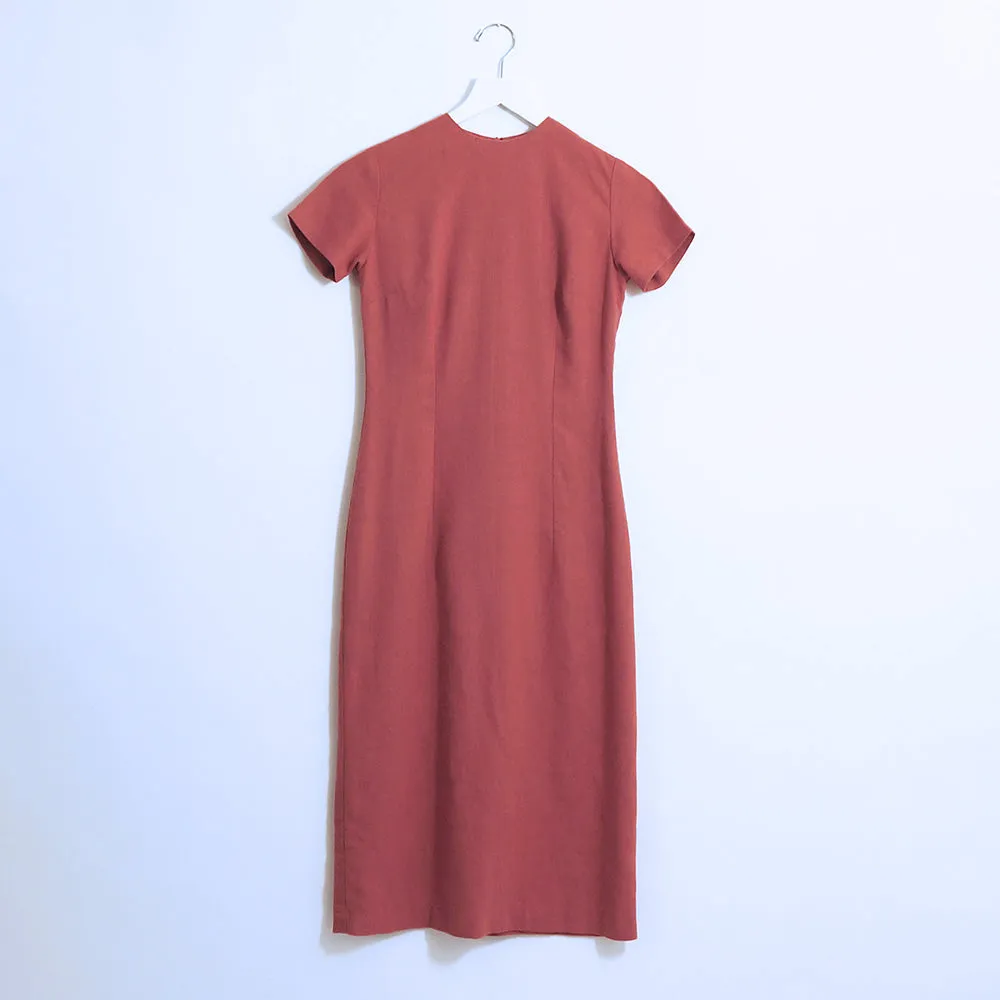 Coral Linen Short Sleeves Dress | ALPHONSINA