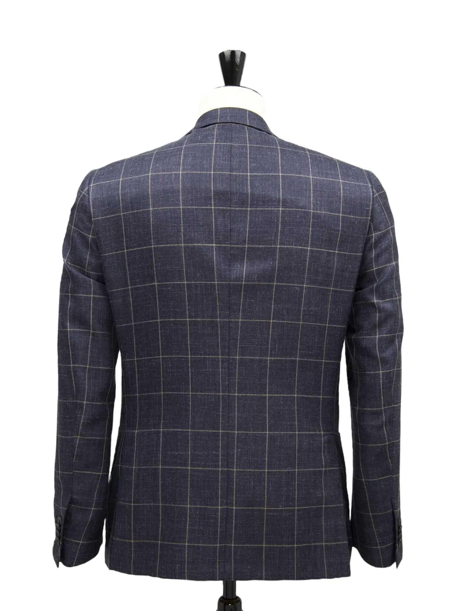Corneliani Dark Blue Wool, Silk & Linen Windowpane Jacket