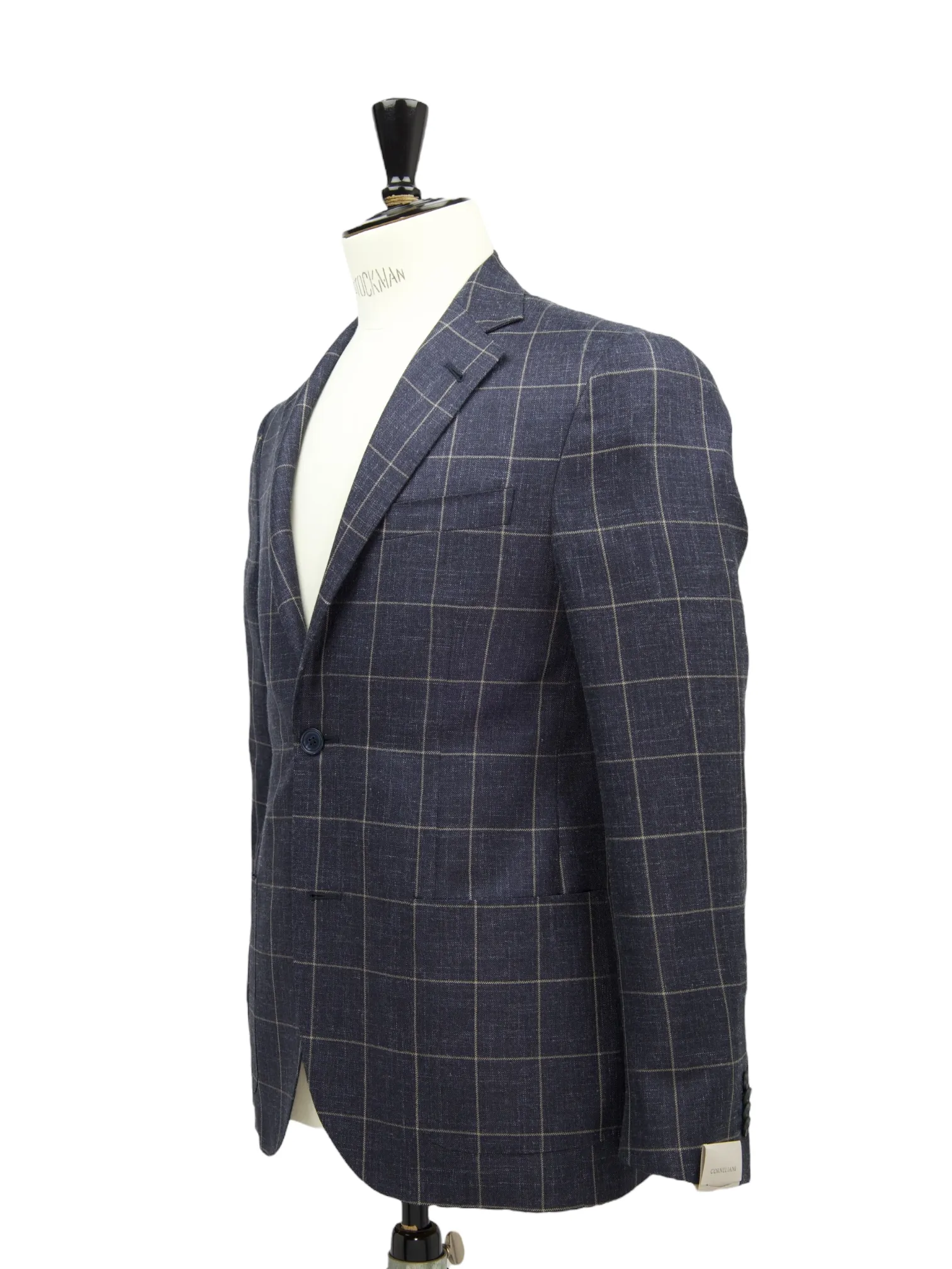 Corneliani Dark Blue Wool, Silk & Linen Windowpane Jacket