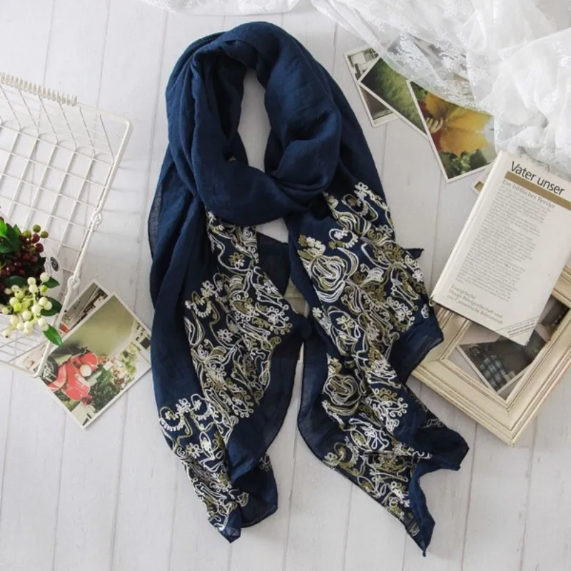 Cotton and Linen Embroidered Scarf