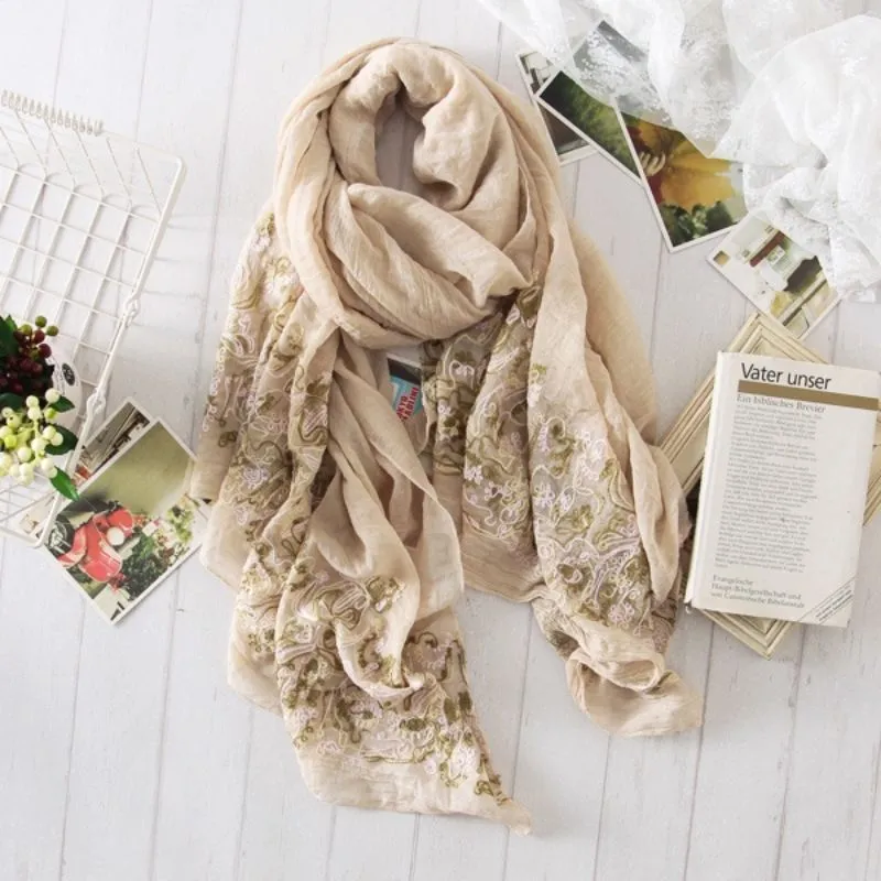 Cotton and Linen Embroidered Scarf